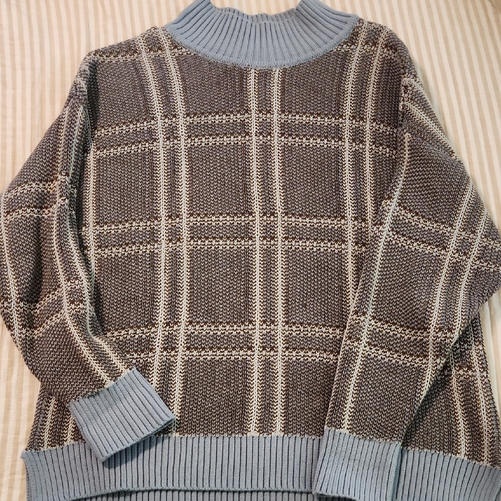 Able Blue Cowl Neck Sweater with Cozy Knitted Texture and Relaxed Fit